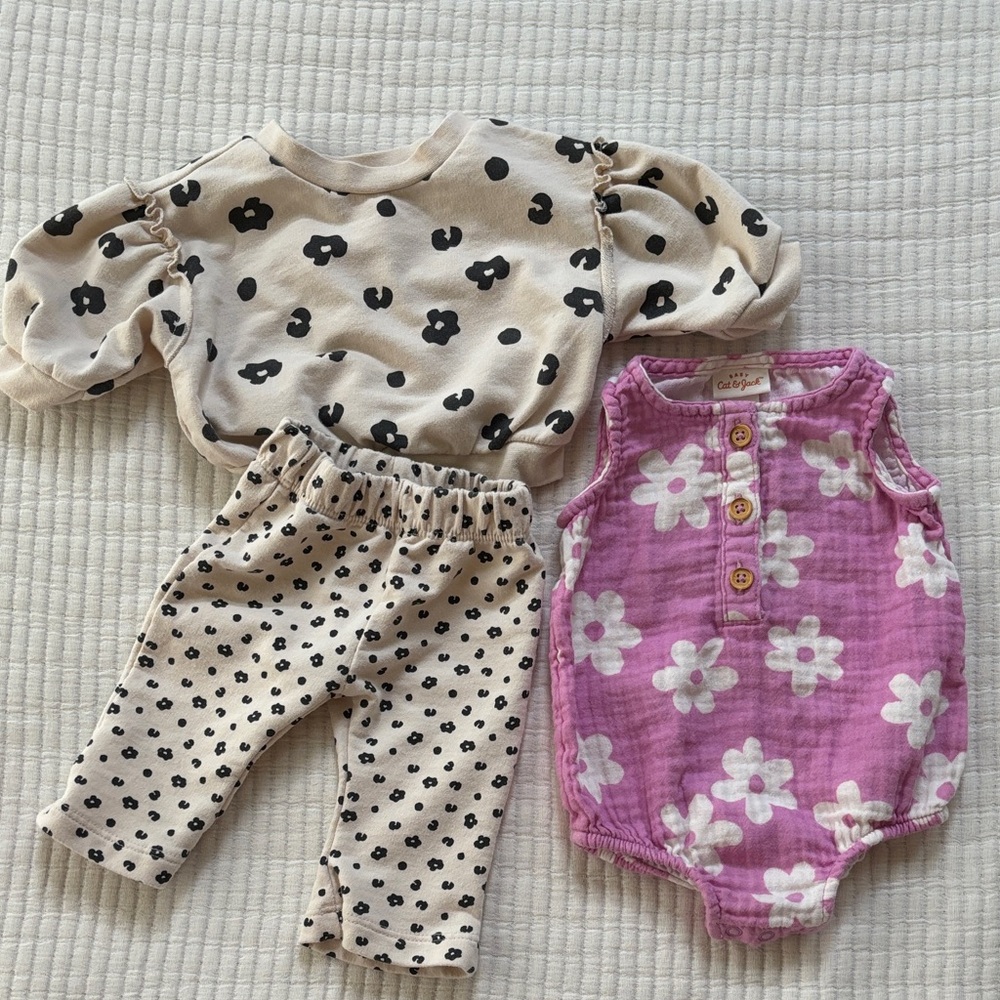 Cat & Jack Floral Daisy Set Bundle, Size Newborn Three Pieces